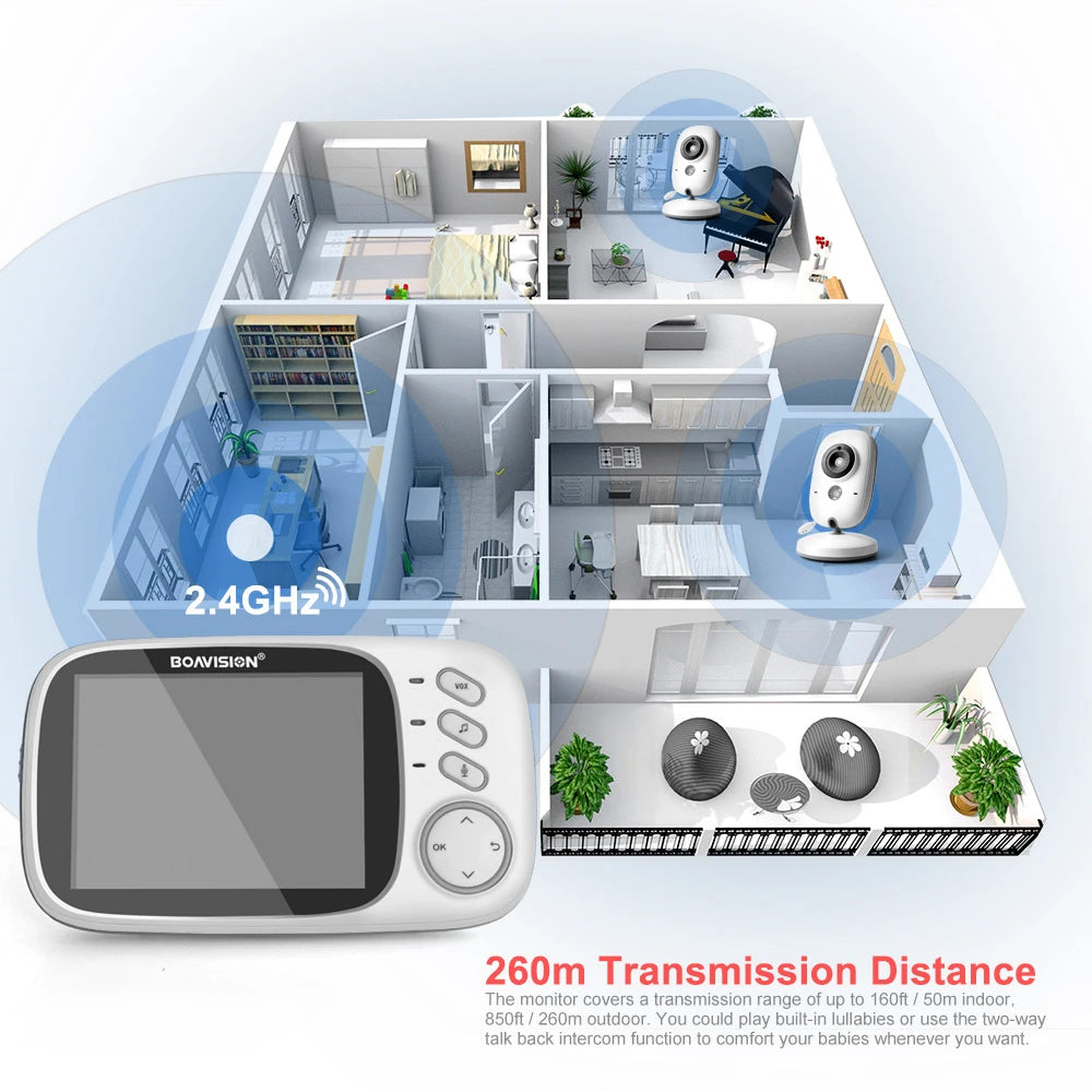 Baby Monitor 2.4G Wireless 3.2-inch high-definition LCD