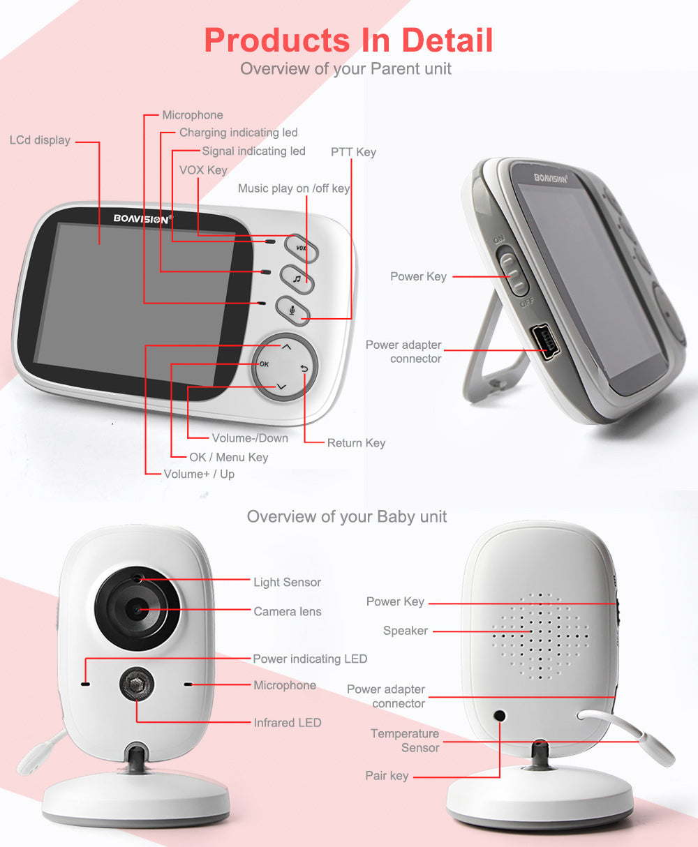 Baby Monitor 2.4G Wireless 3.2-inch high-definition LCD